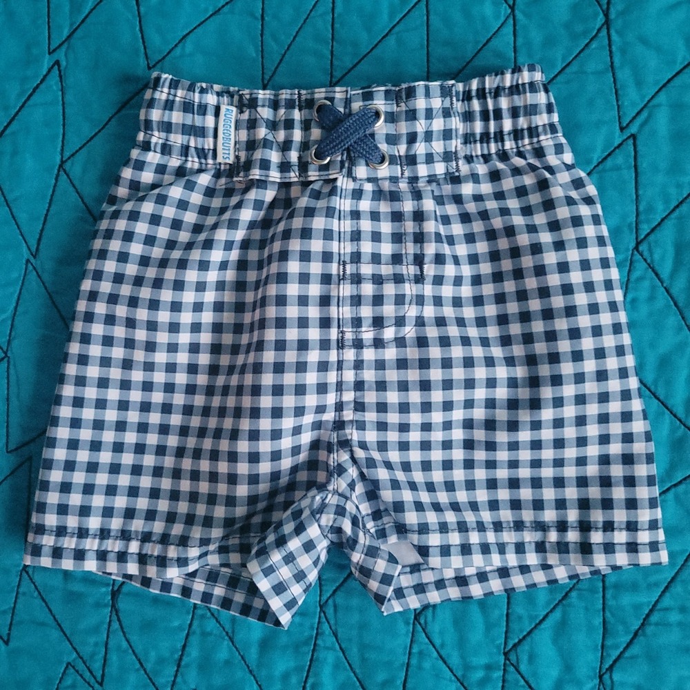 RuggedButts 3-6‎ Months Navy Blue & White Gingham Mesh Lined Swim Shorts Trunks
